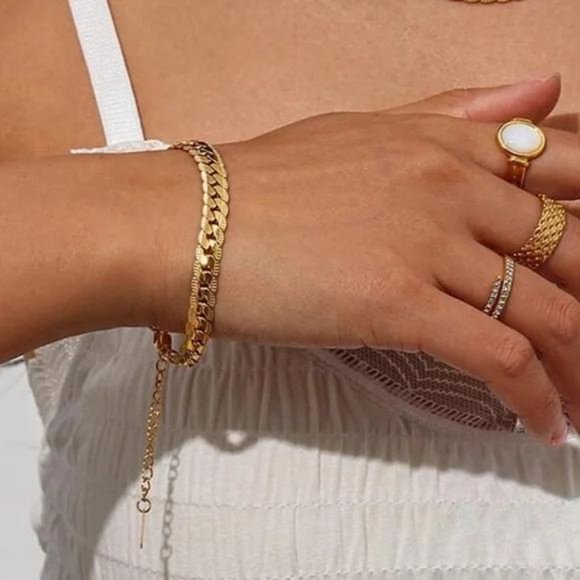 NEW 18K GOLD FLAT CUBAN CHAIN BRACELET - Picture 2 of 6